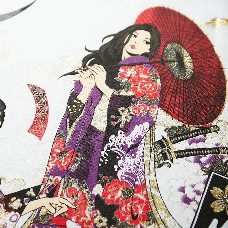 

Japanese style tide brand sword cutter cotton round neck straight cotton short-sleeved T-shirt printing Ukiyo-e half sleeve