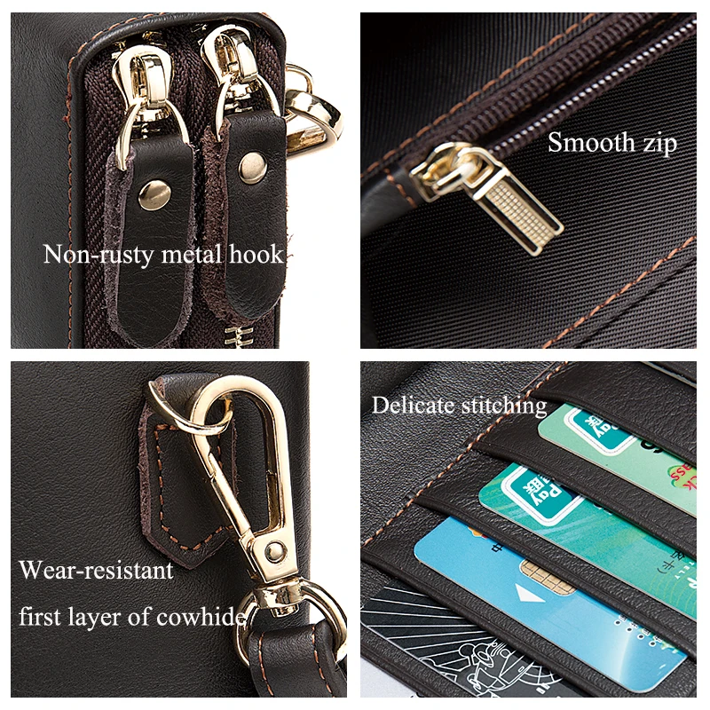 WESTAL Двойная Молния Кошелек Мужской Натуральная Кожа Клач Портмоне Мужское Зажим