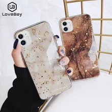 Lovebay Phone Case For iPhone 13 12 11 Pro Max 6 6s 7 8 Plus X XR XS Max 12 Luxury Bling Gold Foil Marble Glitter Soft TPU Cover