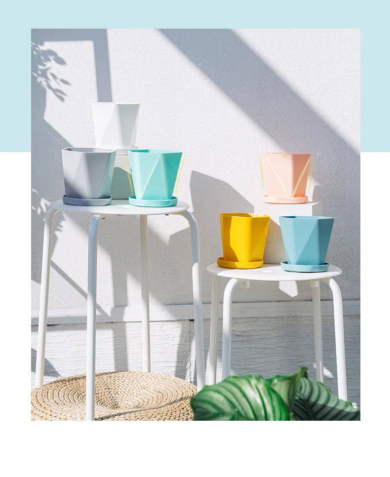 

Solid Color Plastic Succulent Plant Flowerpot with Tray Garden Home Cafe Decor Mulfifunctional Mini Flowerpot Garden Supplies S