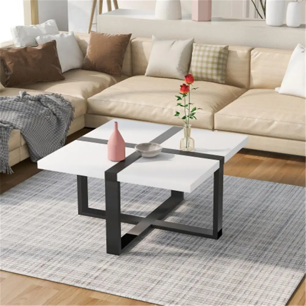 

1 Set Metal+pine U-shaped Coffee Table Cross-shaped Table Top Metal Feet 37.4 Inches