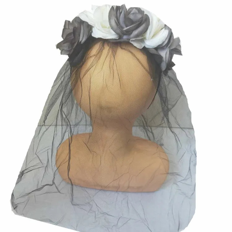 Doki Toy 2021 Новинка черные и белые розы пряжа для платья обруч волос Пряжка Хэллоуина