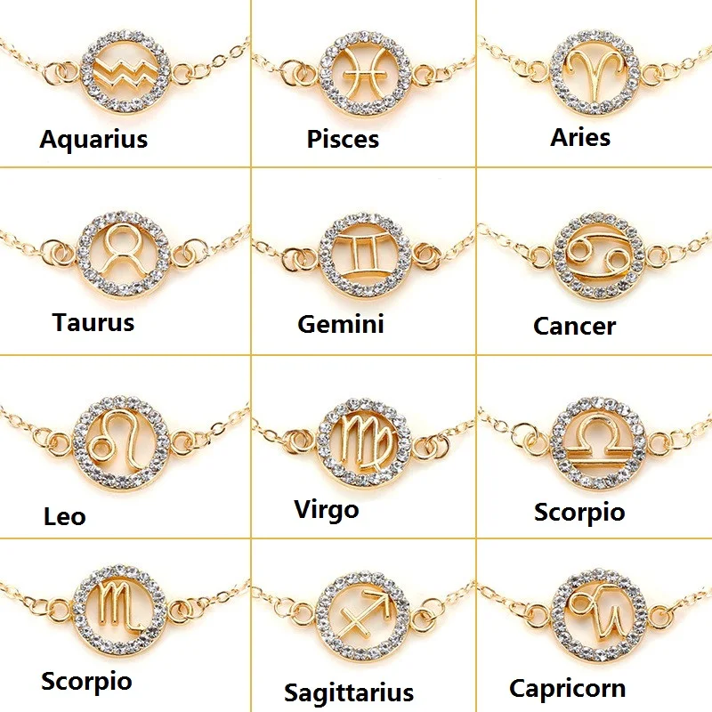 

Hot Trendy 12 Zodiac Constellation Chain Bracelet For Women Vintage Gold Sliver Color Crystal Anklet Bracelet Bohemian Jewelry