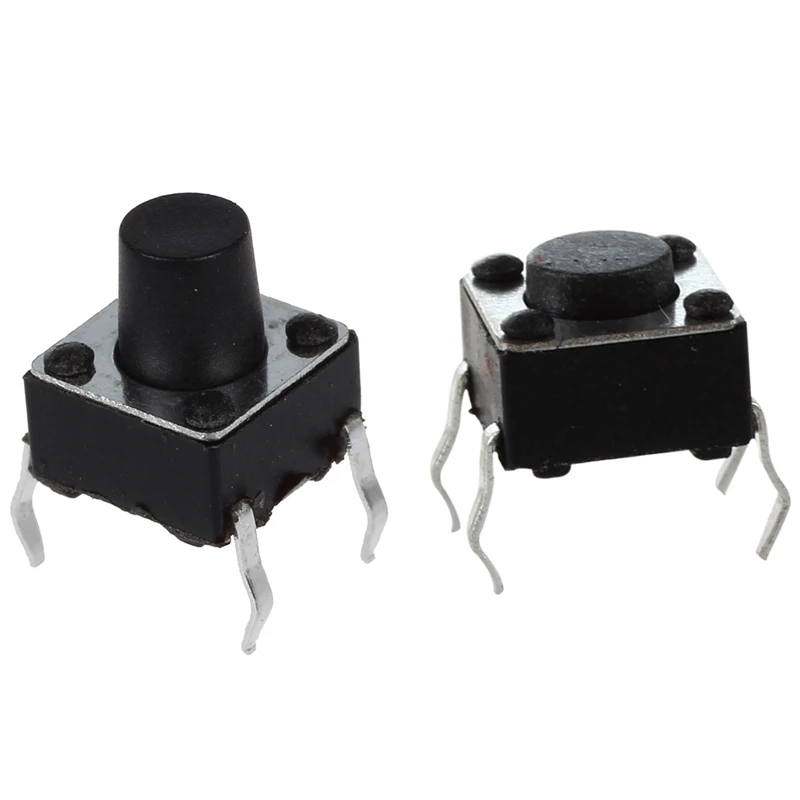LBER 100 шт. 6x6x7 мм Мгновенный тактовый кнопочный переключатель 4 Pin DIP Through Hole & 6x6x