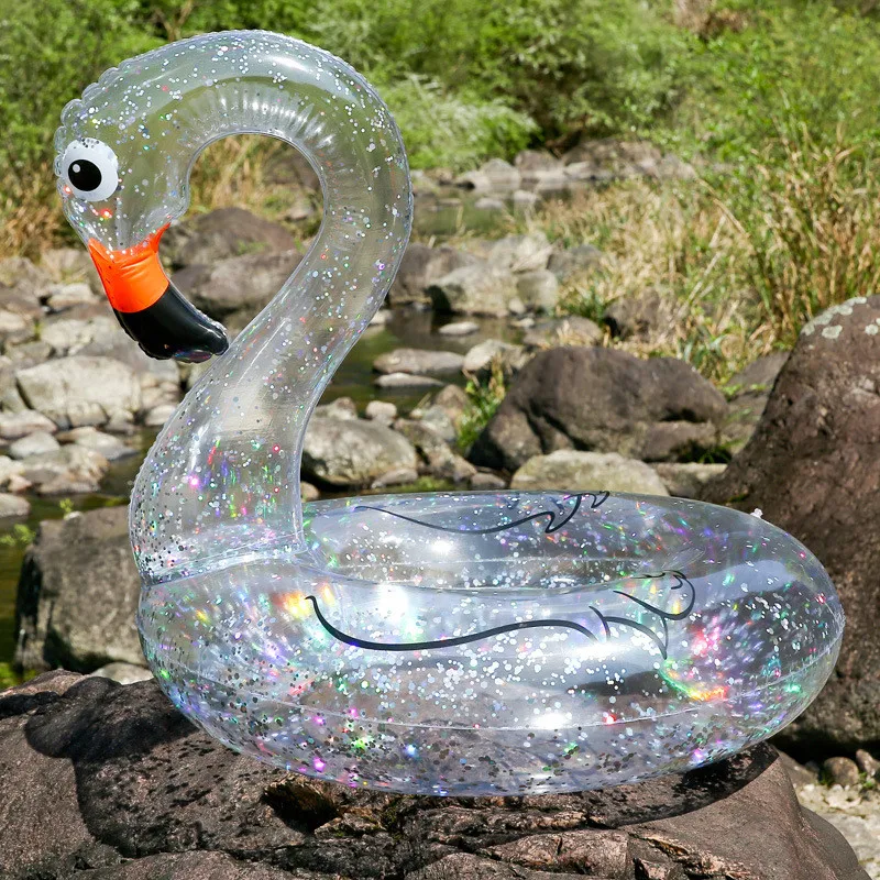 Glitter Ring Swimming Adult Pool Toys Mattress Transparent Water Swim Summer Flamingo Inflatable Bed Unicorn | Спорт и развлечения