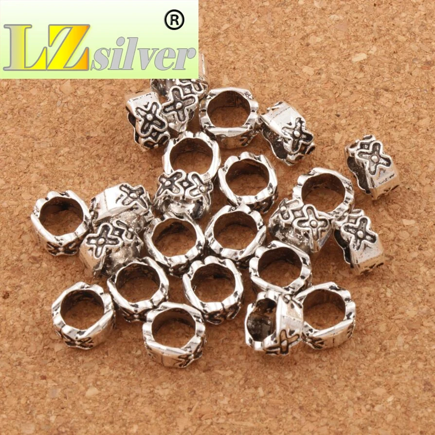 Dots Cross Flower Circle Spacer 10x10x5mm 200pcs Zinc Alloy Big Hole Beads Jewelry DIY L1366