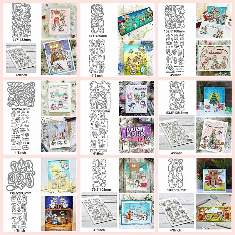 

Merry Christmas Animals Santa Deer Tree Elf Letter Winter Metal Cutting Dies Matc Clear Silicone Stamps Make New Card 2020 Die