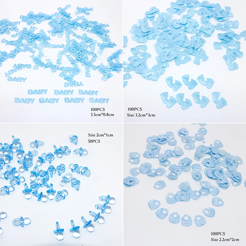

100PCS Baby Shower Decoration Acrylic Mini Pacifiers Confetti Blue Pink Birthday Party Footprint Bib Boy Girl Baby Shower Decor