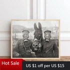 Постер с изображением осла и двух немецких солдат времен Второй мировой войны, Настенный декор под старину, художественная живопись на холсте, декор для комнаты