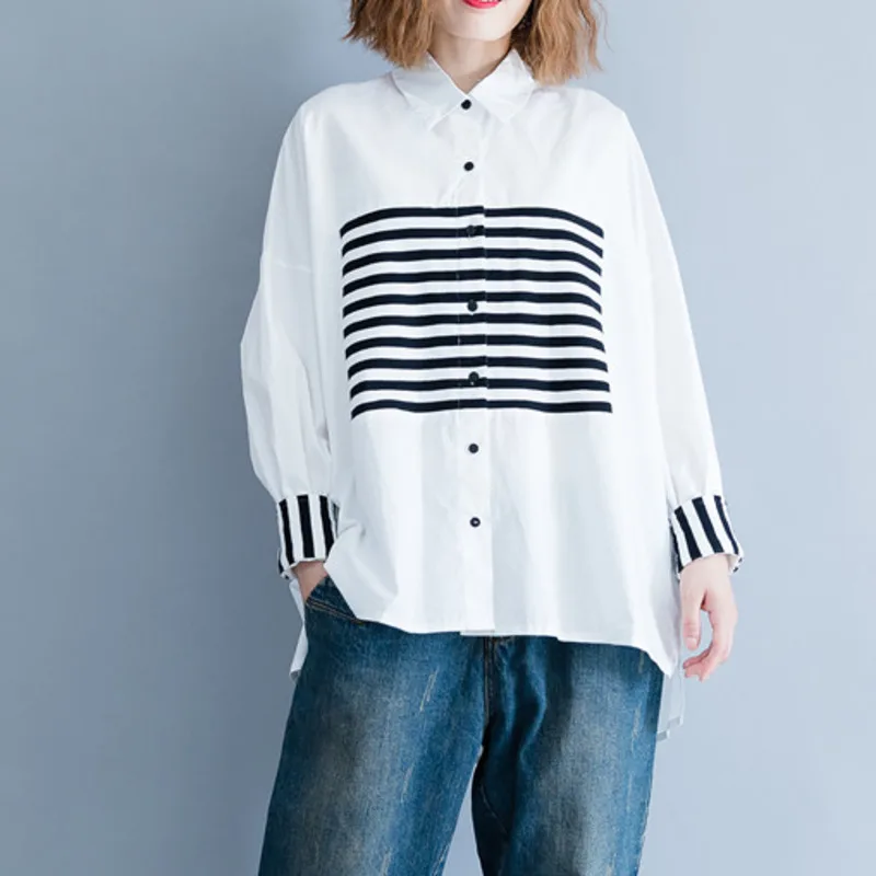 #2831 Весенняя белая длинная рубашка женская хлопковая с длинными рукавами в