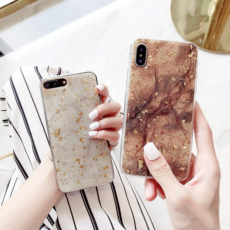 Модный мягкий чехол из ТПУ для iphone 7 8 6 6S Plus X XR XS MAX 10 мраморный золотой фольга