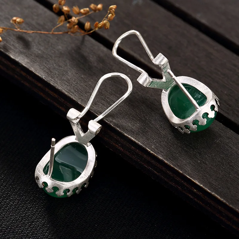 

CHALCEDONY GREEN RED RUBY COLOR CORUNDUM GEMSTONE STUD EARRINGS S990 STERLING SILVER EAR STUDS FOR WOMEN VINTAGE FINE JEWELRY