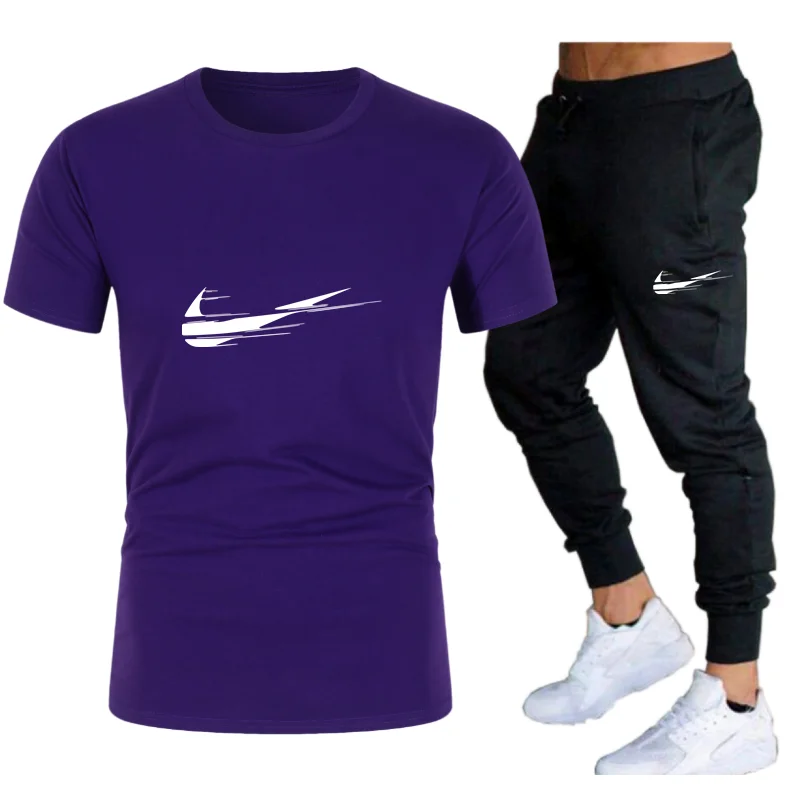 

Men's Casual Tracksuit Summer Clothes Sportswear Two Piece Set T Shirt Brand Track Clothing Male Sweatsuit Sports Suits