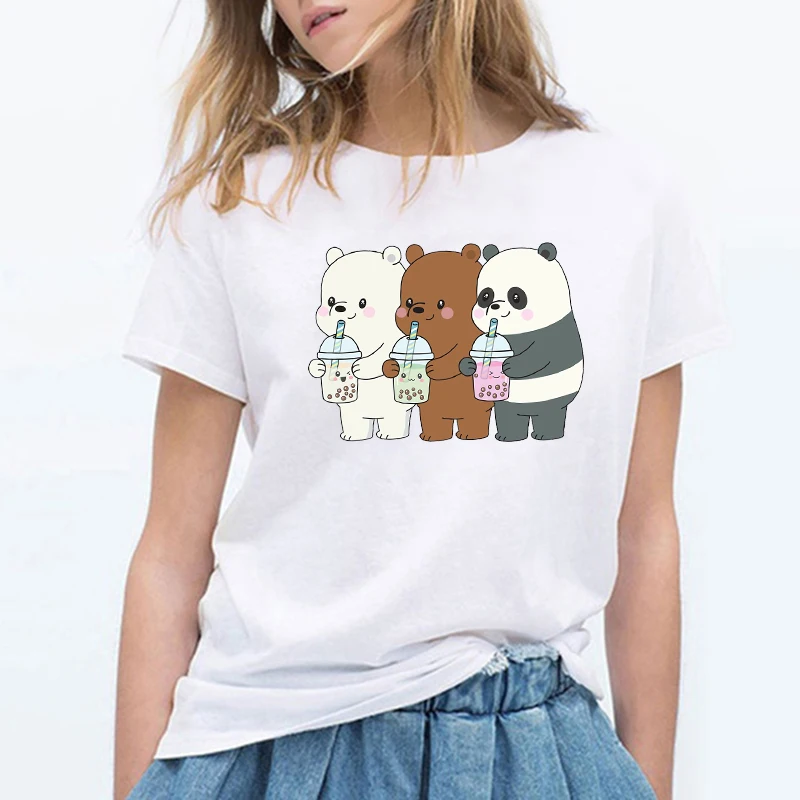 Kawaii/летние милые модные женские футболки с изображением голых медведей из