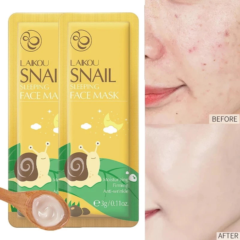 

5pcs LAIKOU Snail Sleeping Mask Whitening Moisturizing Skin Care Acne Oil Control Nourish Mask Blemish