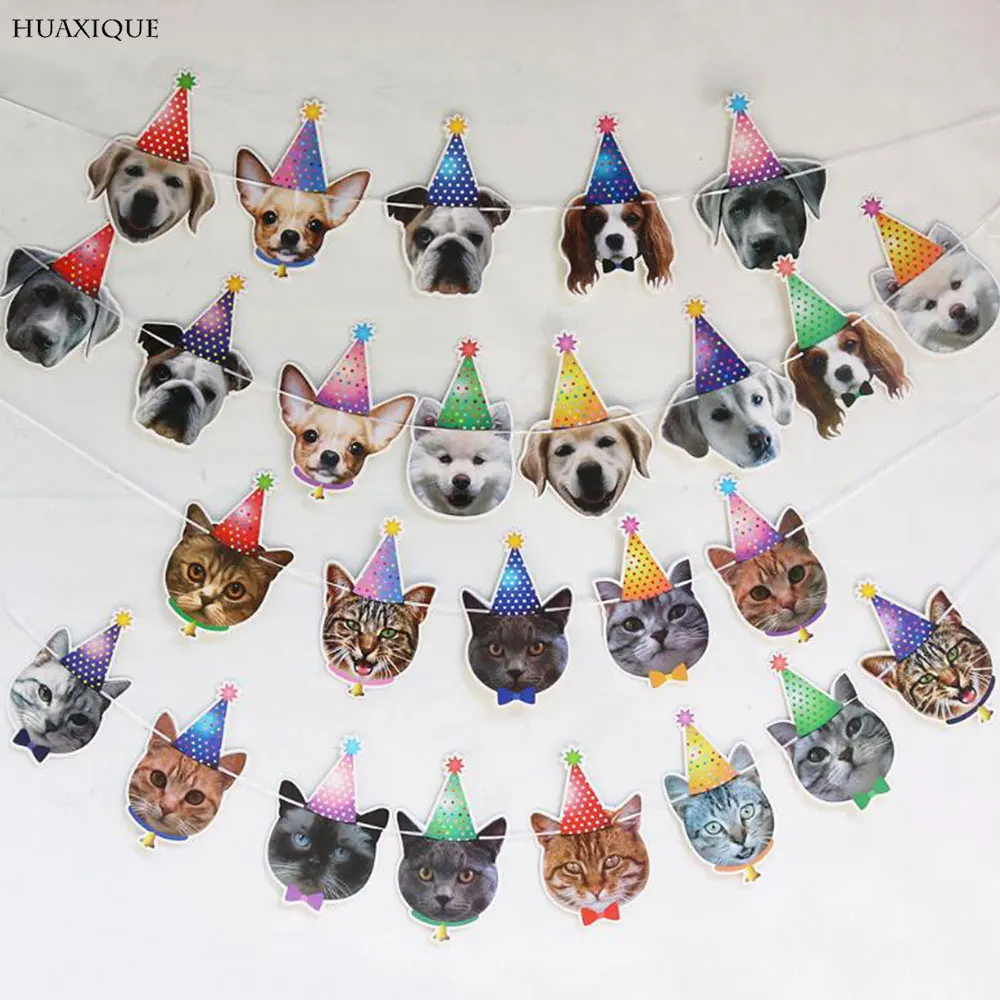 

Animal Theme Party Pet Birthday Decoration Cute Cat Dog Banner Garland Flags Cartoon Animal Face Cupcake Topper Cake Decorating