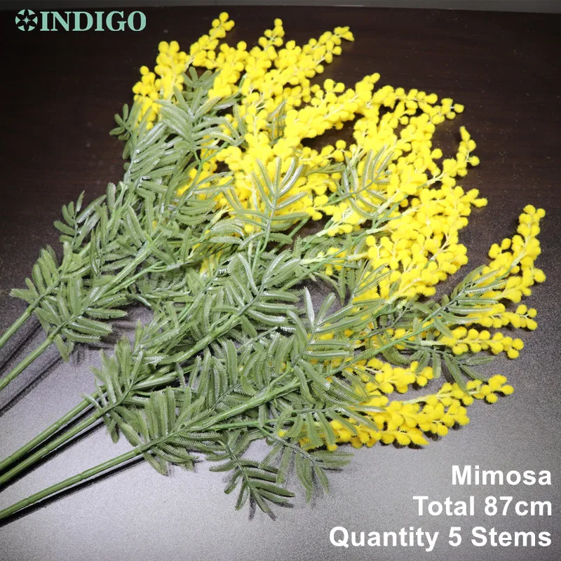 

INDIGO-5PCS Australia Acacia Yellow Mimosa Cherry Spray Home Shopwindow Decoration Artificial Wedding Flower Event Interior Trim