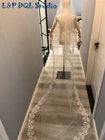 4m long wedding veils white tulle with applique lp dql studio real pictures bridal veils