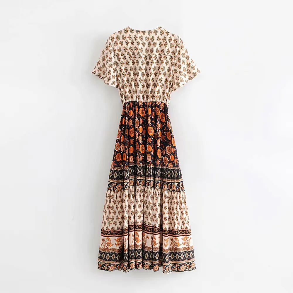 

Women Summer Dresses V-neck Boho Maxi Long Casual Lacing Up Sexy Party Floral Print Ladies Bohemian Beach Holiday Sundress AE485