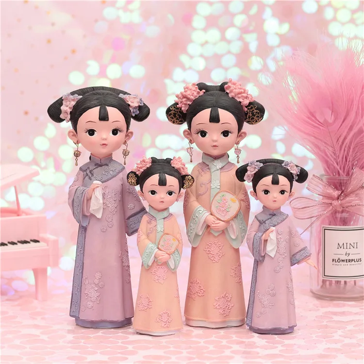 

Chinese Style Humanoid Doll Court Girl Ornaments Retro Decorations Creative Girls Birthday Gifts Cake Doll Kids Toys Table Decor