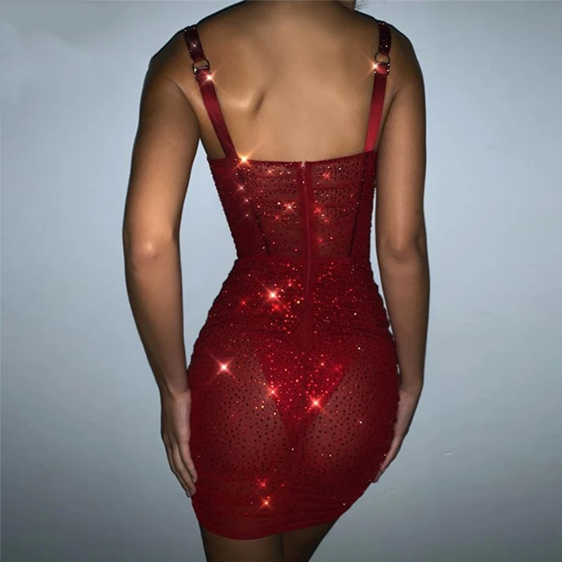 Летнее сексуальное платье Dressmecb со стразами женские блестящие белые облегающие