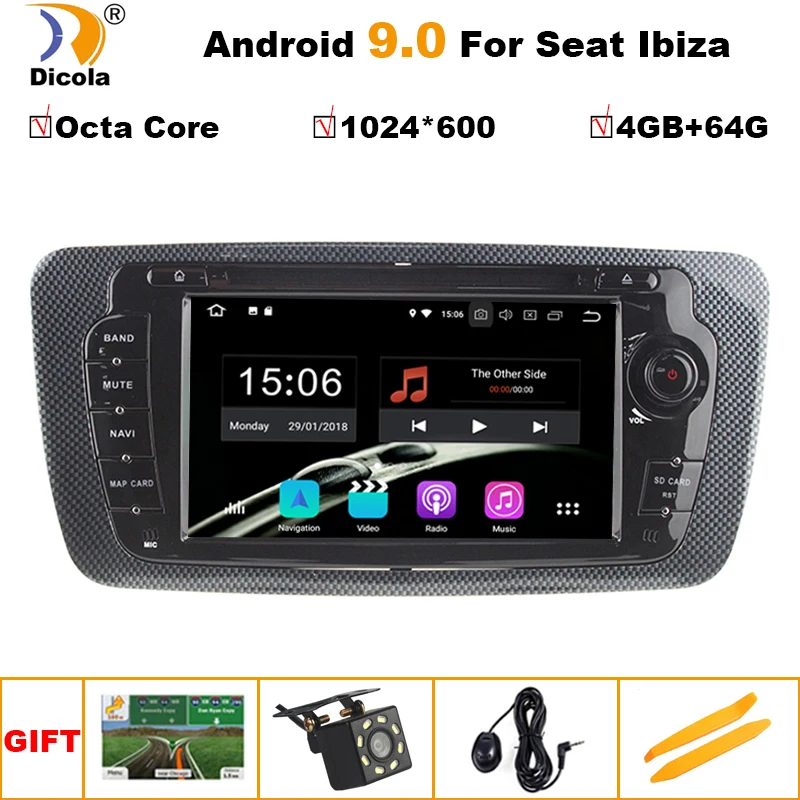 " 4+ 64G ips Android 9 радио gps wifi Автомобильный dvd-плеер для сиденья Ibiza MK4 6J SportCoupe Ecomotive Cupra 2009 2010 2011 2012 2013