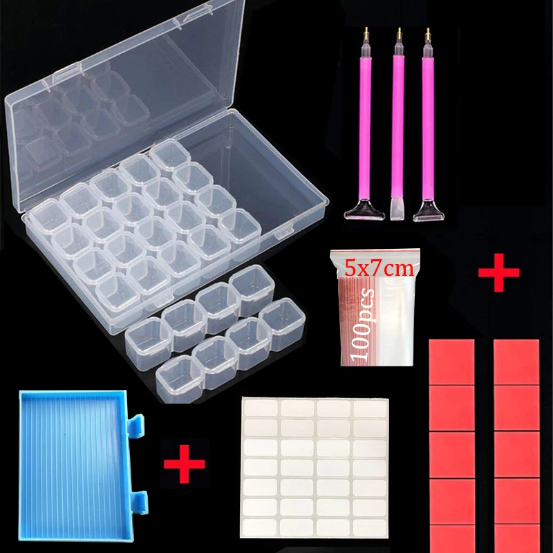 

56/28pcs Diy 5D Diamond Painting Drill Beads Storge Box Container Tool Kits Embroidery Accessories Diamond Moasic Cross Stitch