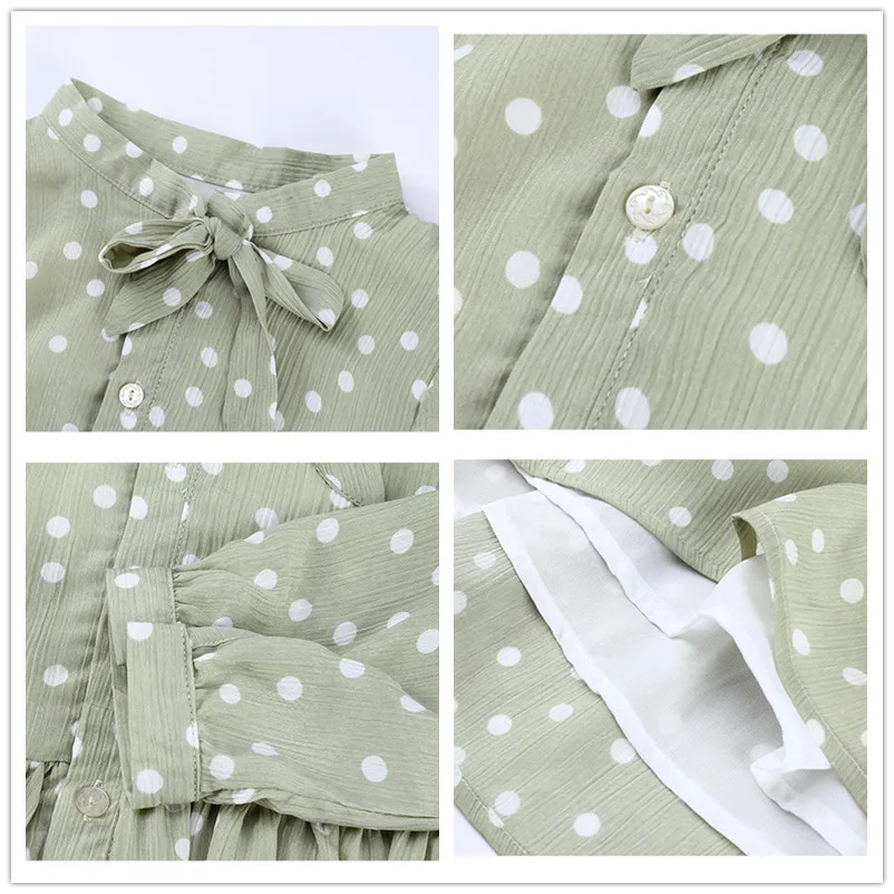 Детское шифоновое платье в горошек с длинными рукавами для девочек весна-лето