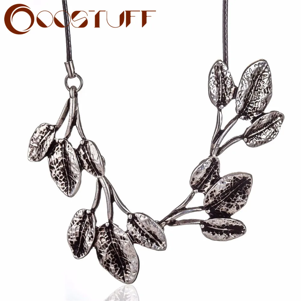 Винтажное колье с кулоном в виде листьев женское массивное ожерелье и подвеска