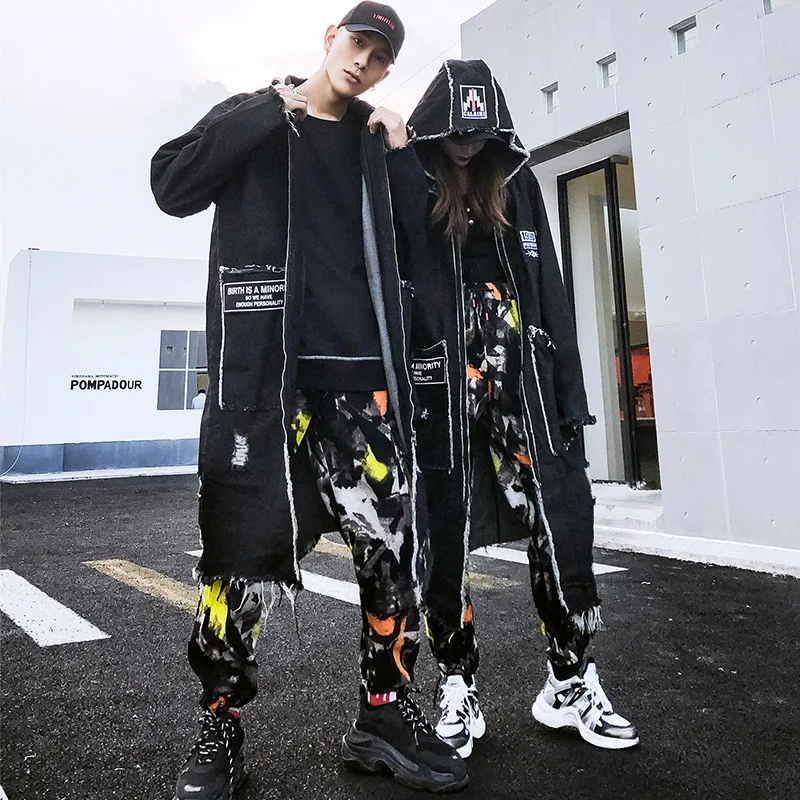 Мужское джинсовое пальто оверсайз длинное Асимметричное в стиле хип-хоп 2020 |