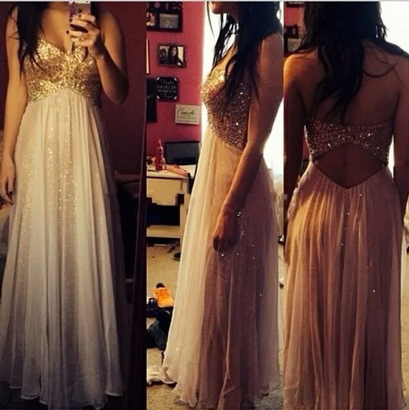 

Real Image Gold Sequins 2018 Sweetheart Sleeveless Floor Length Chiffon Long Party Formal Custom prom gown bridesmaid dresses