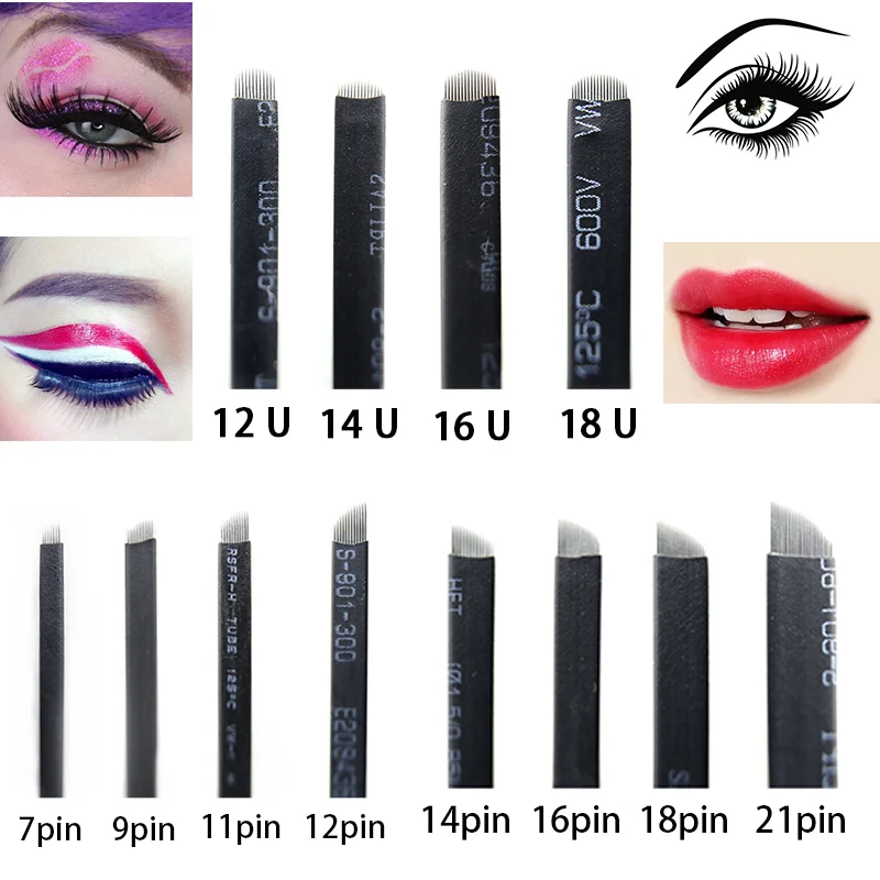 

200 шт 0,18 мм 9 11 12 14 16 18 21u pin laminas Перманентный макияж tebori бровей Flex иглы татуировки лезвие для микроблейдинга иглы