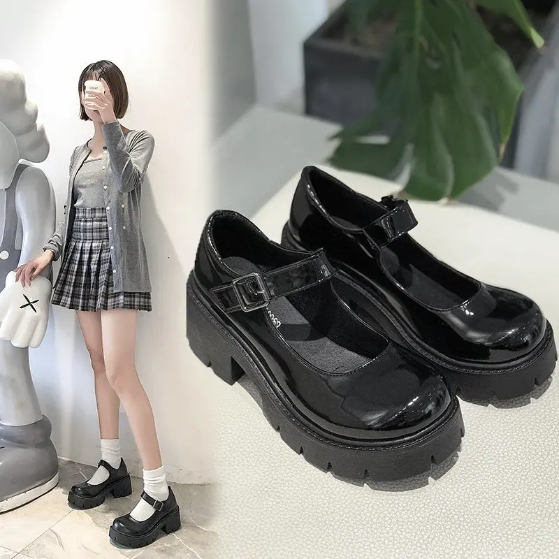 

2021 spring and autumn new all-match Mary Jane shoes small size thick heel platform retro British style single shoes
