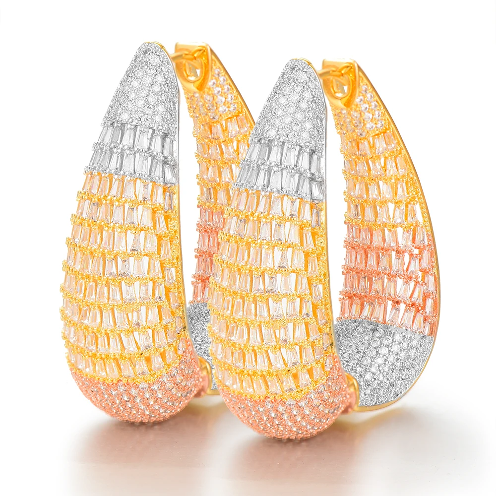 

SISCATHY 3 Tone Engagement Wedding Hoop Earrings for Women Noble Luxury Dubai Bride Ear Jewelry boucle d'oreille femme 2019