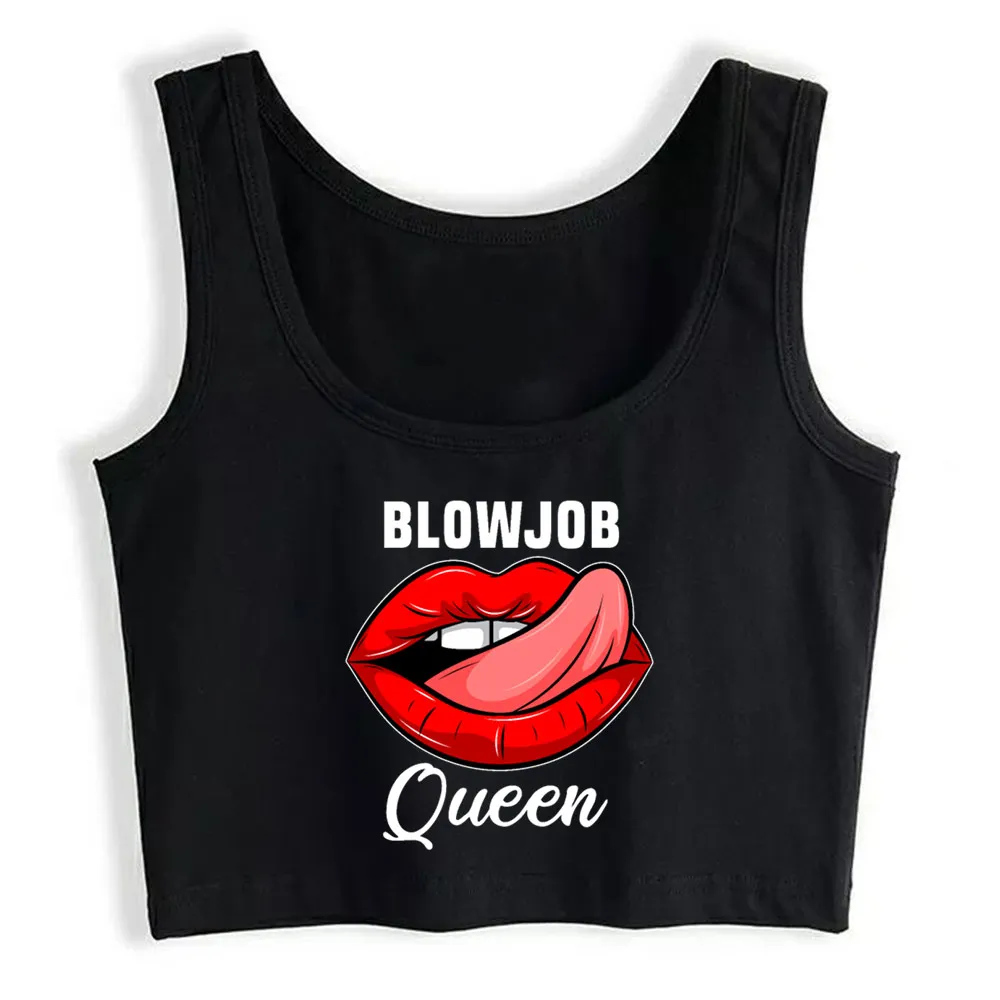 Кроп-топ женский оральный Queen Oralsex BJ cum slue повседневный черный топ без рукавов для