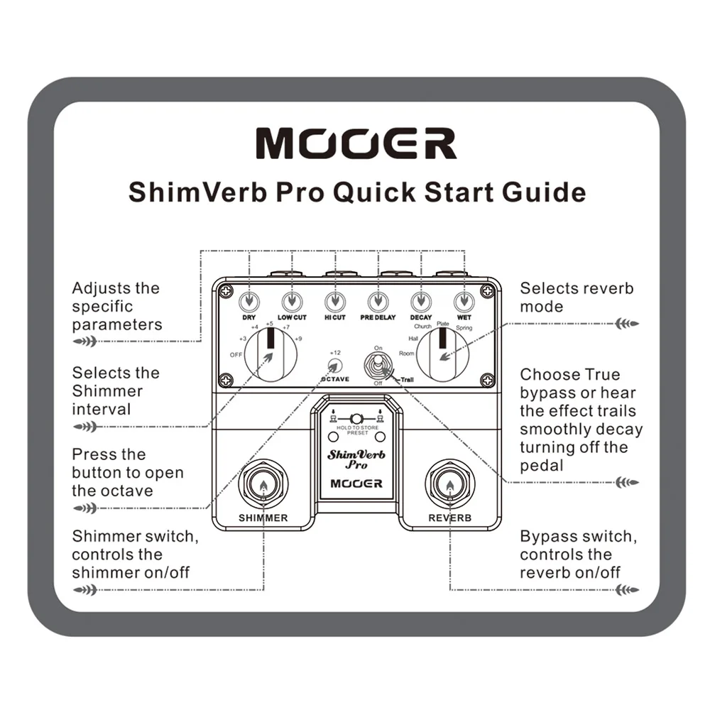 Цифровая педаль для гитары MOOER ShimVerb Pro с эффектом мерцания 5 режимов реверберации