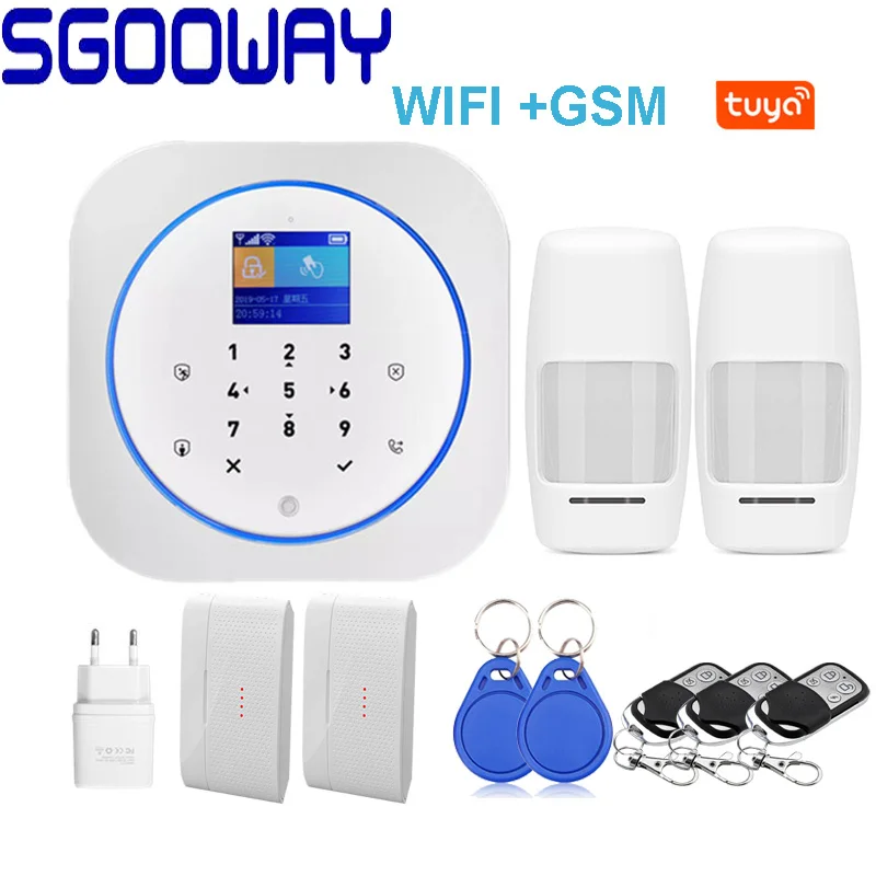 Set E Sgooway сенсорная клавиатура Tuya Smart Life WI-FI GSM домашняя система охранной сигнализации Беспроводной с IP видео Камера Alexa Google Home - Цвет: Set E