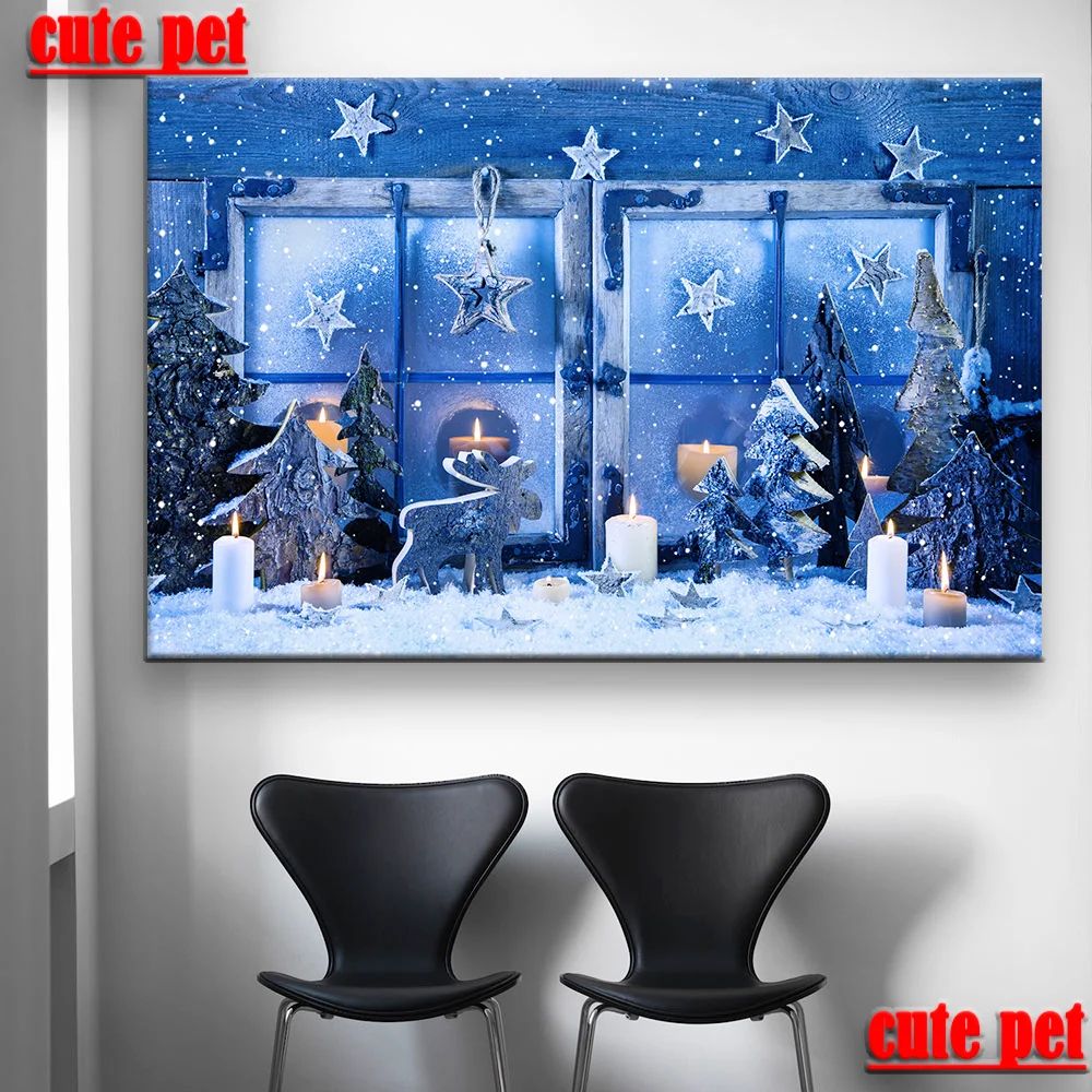 

Full Square Diamond Merry Christmas snowflakes candles snow DIY Diamond Painting 5D Embroidery CrossStitch Mosaic Painting Gift