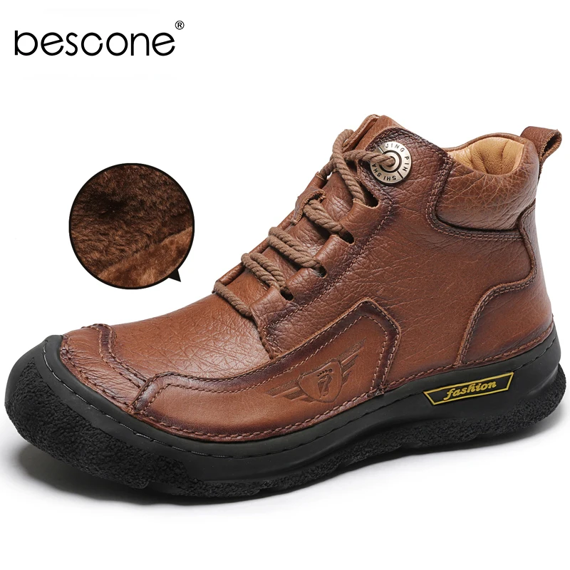 BESCONE/мужские походные водонепроницаемые ботинки кожаные Нескользящие мужские