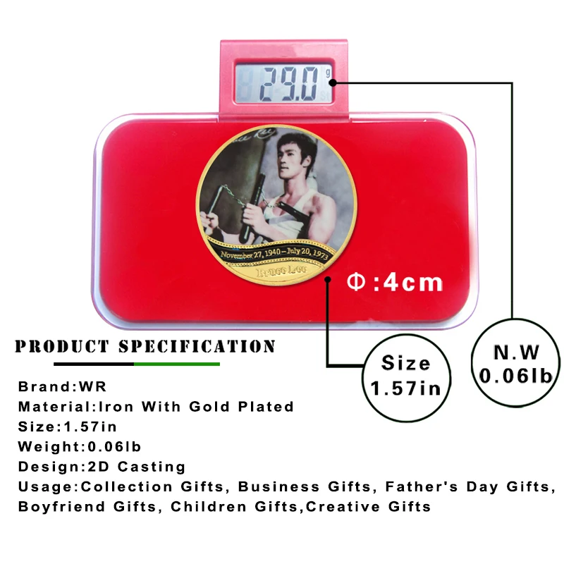 WR актер из фильма Брюс Ли позолоченный фотоальбом с держателем для монет