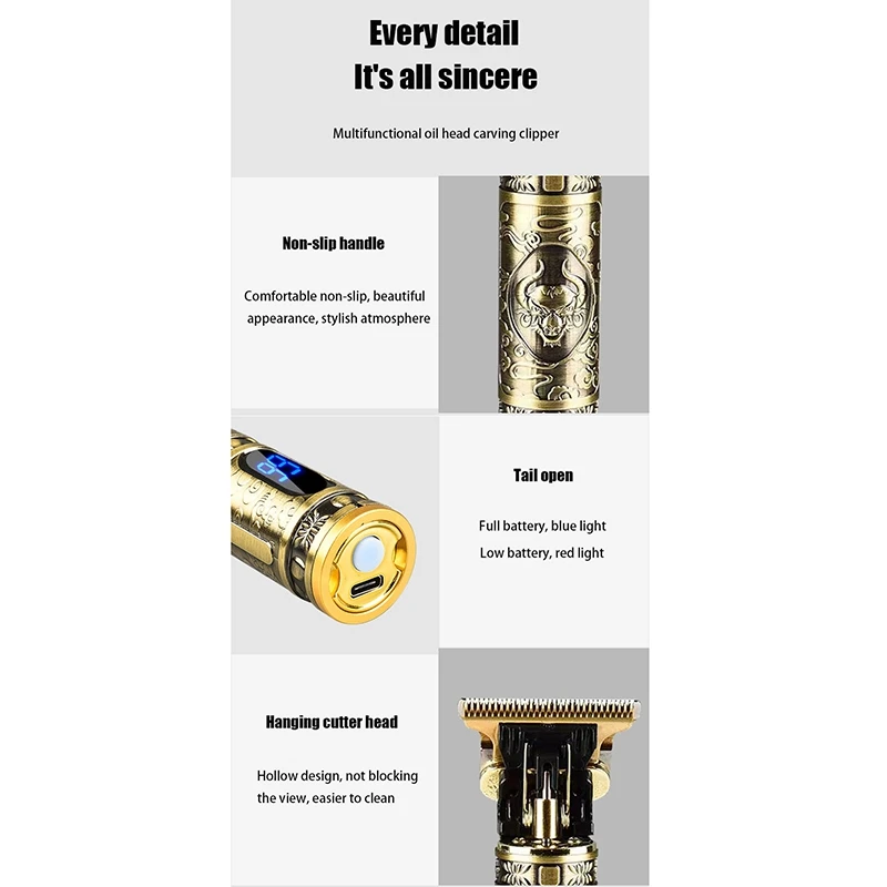 

Rechargeable T9 Hair Clipper Baldheaded Electric Hair Cordless Shaver Trimmer Barber Hair Cutting Machine,Buddha Head