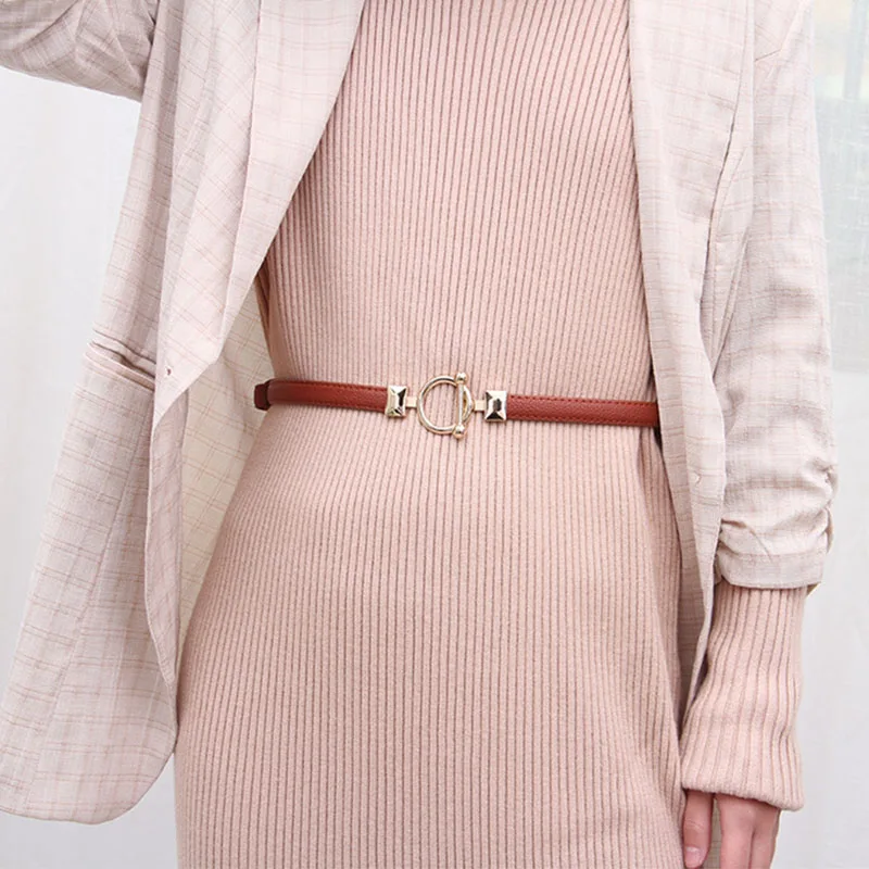 

Women Leather Thin Belt Metal Simple Hook Buckle Adjustable Waist Strap For Trouser Dress Brand Designer Decoration Waistband
