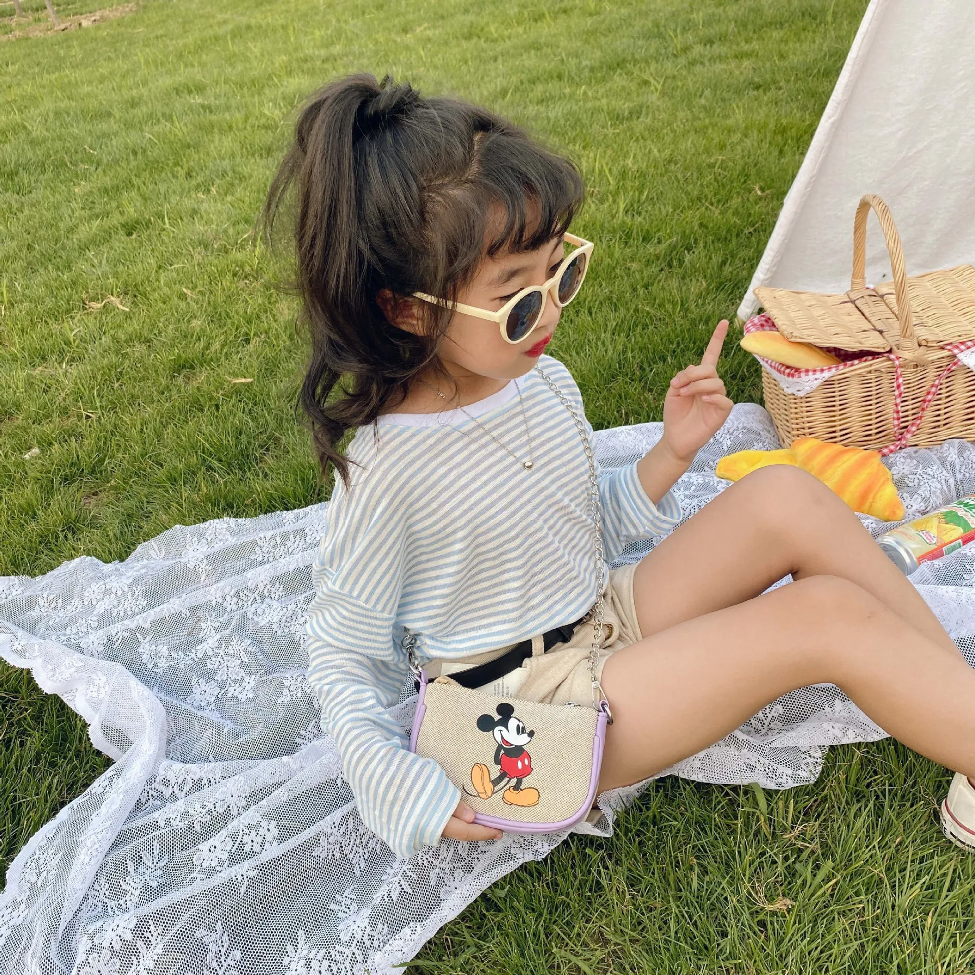 Детская сумка Disney 2020 летняя мультяшная милая через плечо из хлопка и льна