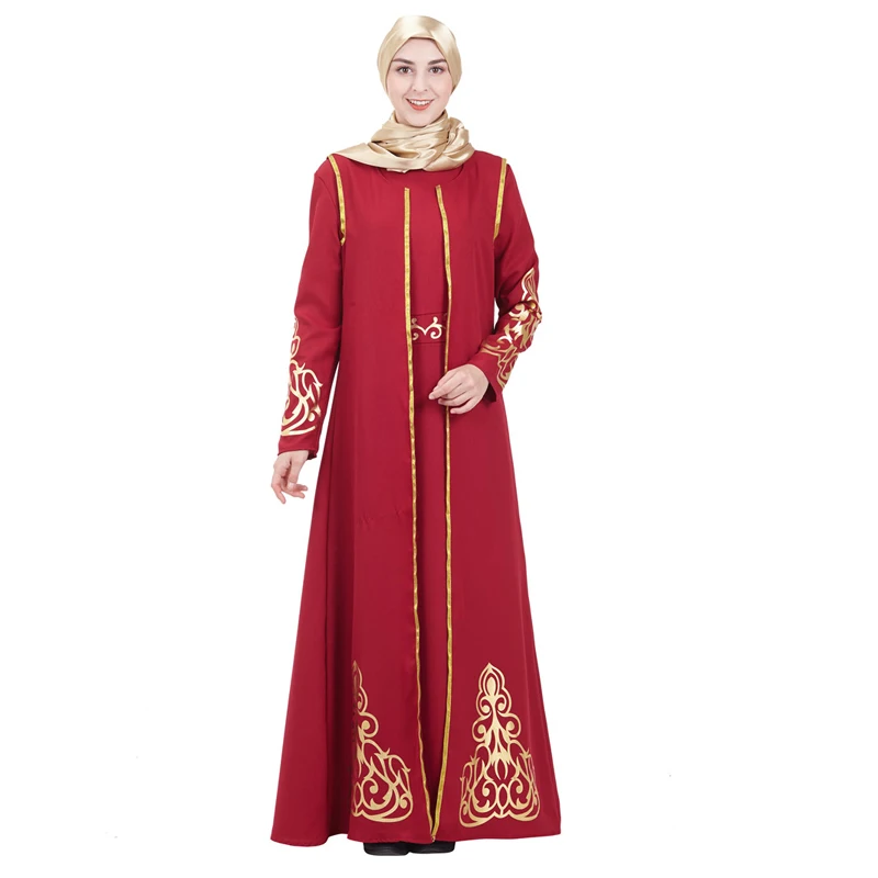 Красный Дубаи Стильные комплекты abaya мусульманские женские пальто и платье из двух частей Золотой аппликации вечерний халат леди классический Caftan наборы - Цвет: Красный