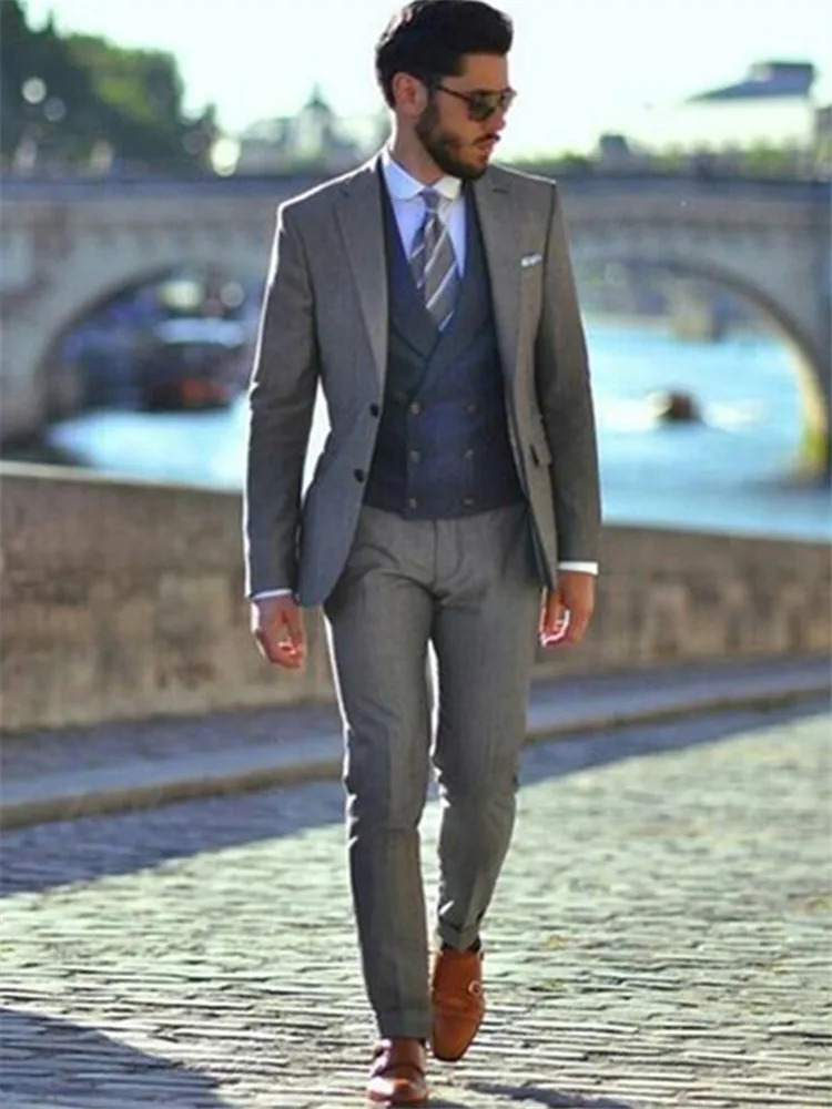 Veiai мужской костюм последние конструкции пальто брюки серый двубортный