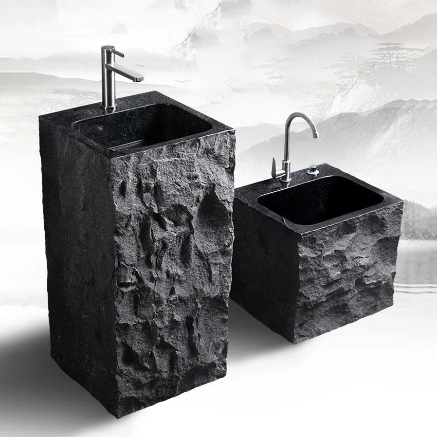 

Outdoor Rough Stone Pedestal Basin Handmade Courtyard Balcony Floor-Standing Mable Washstand Luxury Household Mop Pool Sink