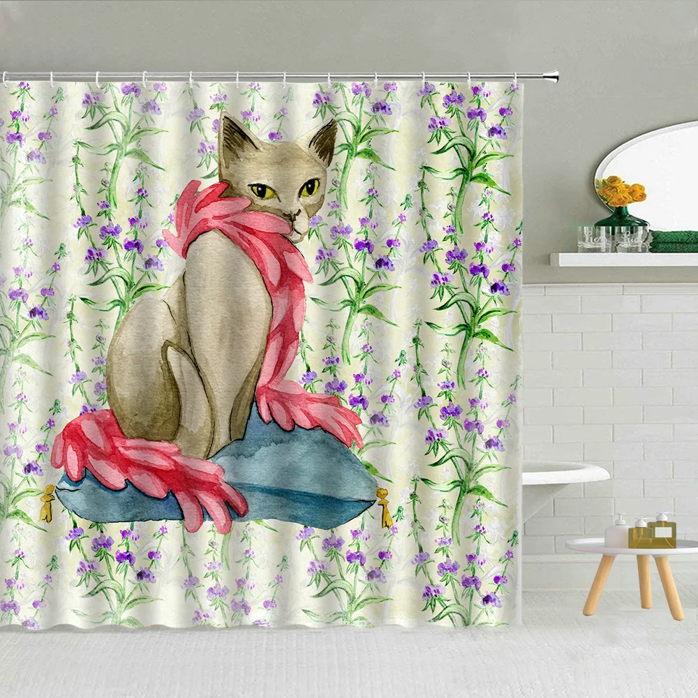 

Funny Cartoon Pet Cat Dog Creative Pattern Shower Curtain Cute Animals Bathroom Decor Kids Waterproof Fabric Curtains With Hooks