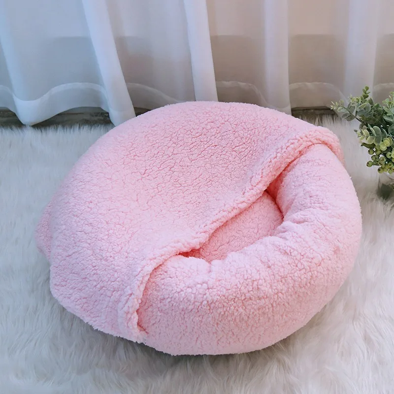 

Lambskin with Blanket Cover Pet Cat Dog Kennel Mat House Waterproof Soft Comfortable Round Japanese Cat Nest Removable Washable