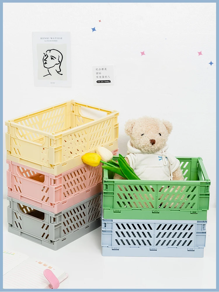 

Mini Foldable Plastic Storage Box Collapsible Crate Case Desktop Holder Utility Cosmetic Basket Home Office Storage Organization