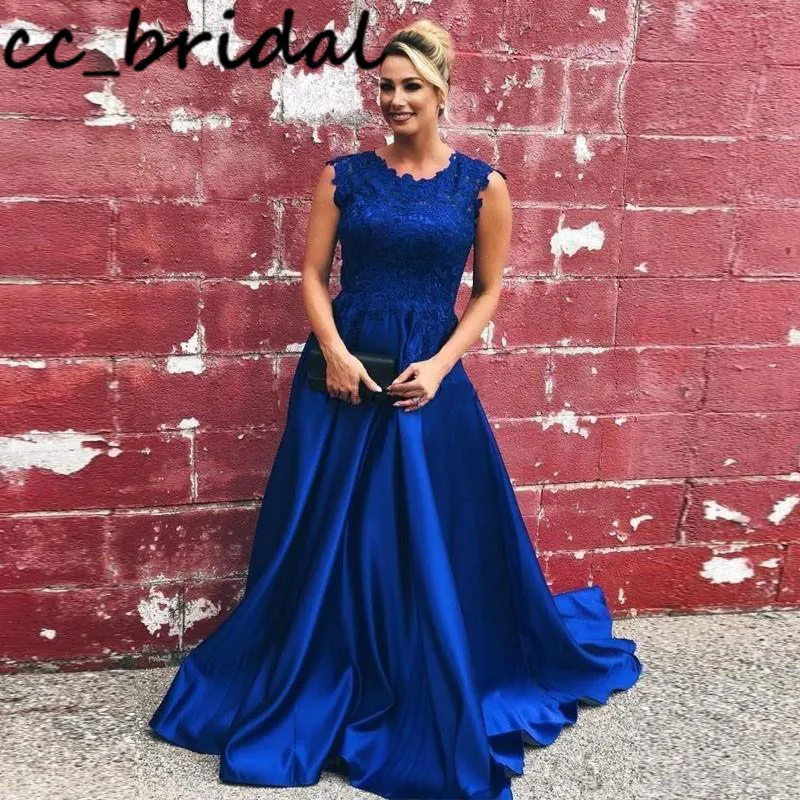 Королевское голубое кружевное платье с аппликацией для матери невесты 2020